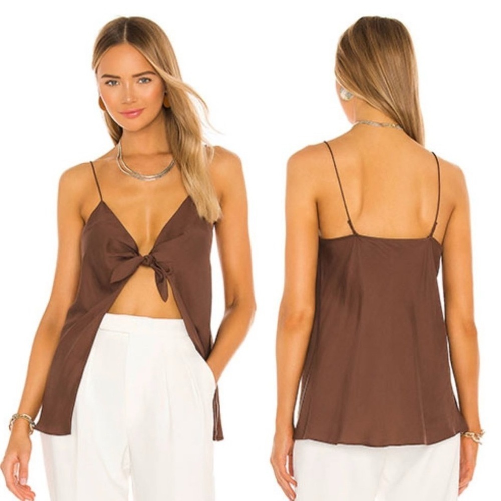 L'Academie Brown Sleeveless Camisole with Tie Front Size S